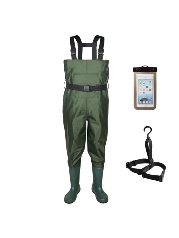 Fishing Wader Boots Waterproof 2-Ply Nylon/PVC Chest Waders with Boot Hanger, Unisex, Gray,10