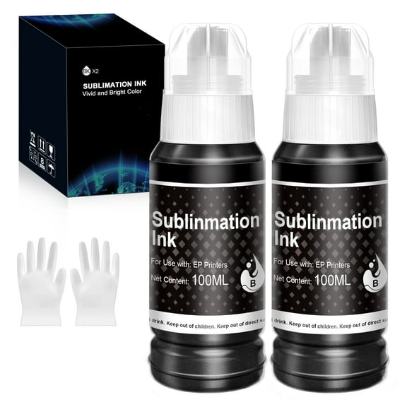 Autofill Sublimation Ink 2 Black 100ML Bottles for EcoTank ET2720 ET2750 ET2760 ET-2800 ET-2850 ET-3850 ET-3830 ET4700 ET-4760 ET-4800 ET15000 WF7820 WF2750 Inkjet Printer (ICC-Free/Anti)
