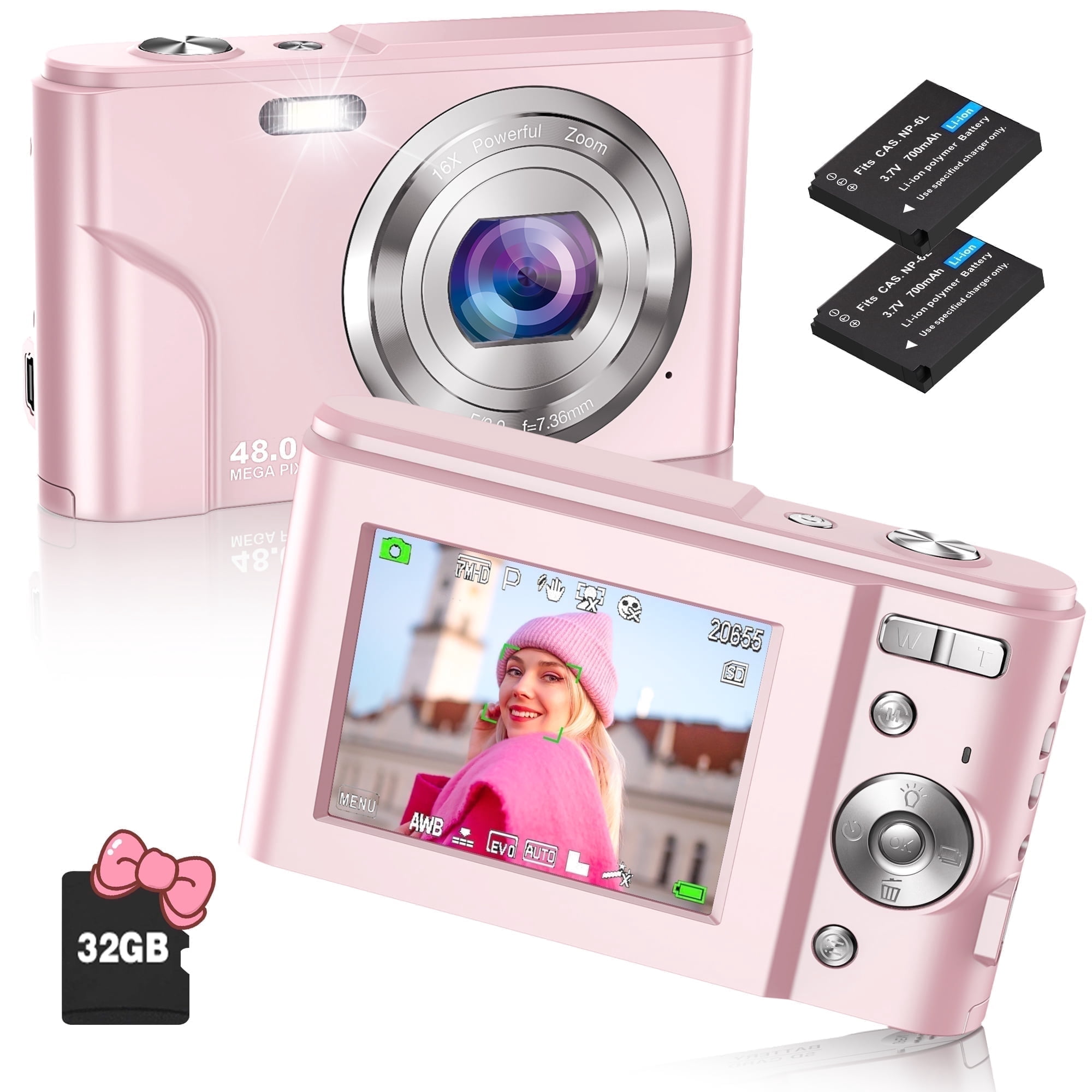 Autofocus 16X Zoom 48MP Point and Shoot Digital Camera with 32GB