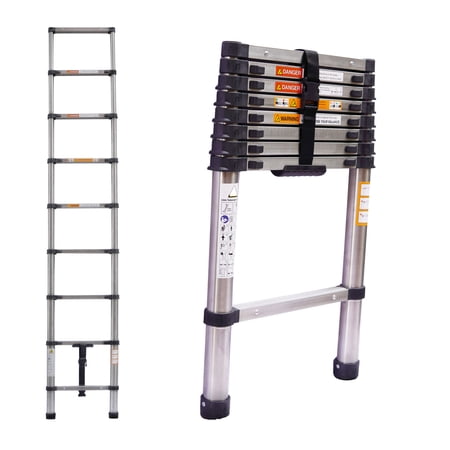 Autofu Multi-Purpose Telescoping Ladder with Safety Locking Mechanism, 8.5 ft, Stainless Steel