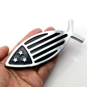 Autogem Chrome Jesus Fish Emblem with USA Flag Universal Fit
