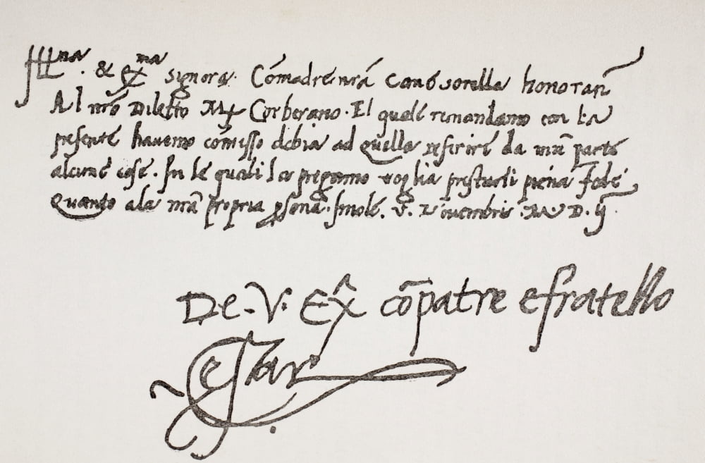 Autograph Letter Of Cesare Borgia 1475 Or 1476 - 1507 To Isabella Gonzaga From The Life Of Cesare Borgia By Rafael Sabatini Published By Bretanos Circa 1912 Canvas Art - Ken Welsh Design Pics (17 x 1