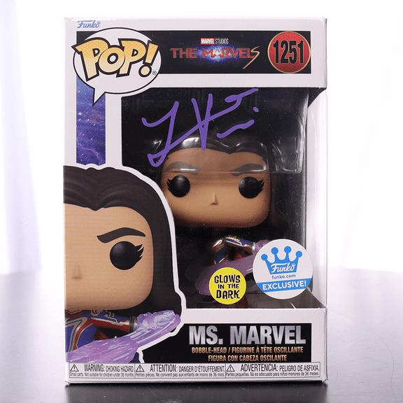 Autographed Funko POP! Ms. Marvel Glow In The Dark Exclusive #1251 Signed By Iman Vellani Beckett Witnessed