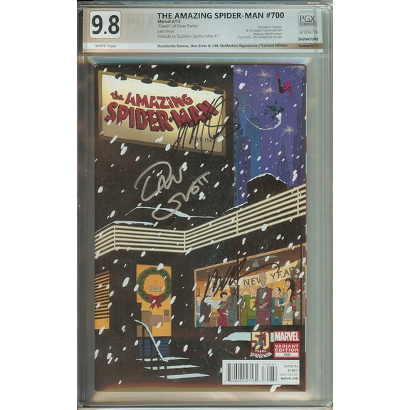 Autographed PGX (not CGC) 9.8 Amazing Spider-man #700 Marcos Martin Variant Signed Dan Slott JM DeMatteis Humberto Ramos