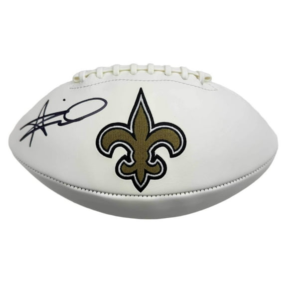 Autographed/Signed Alvin Kamara New Orleans Saints FS White Panel Logo Football Beckett BAS COA