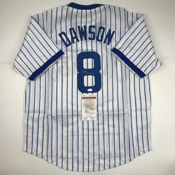 Autographed/Signed Andre Dawson Chicago White Pinstripe Baseball Jersey JSA COA