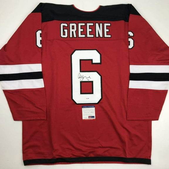 Autographed/Signed Andy Greene New Jersey Red Hockey Jersey PSA/DNA COA