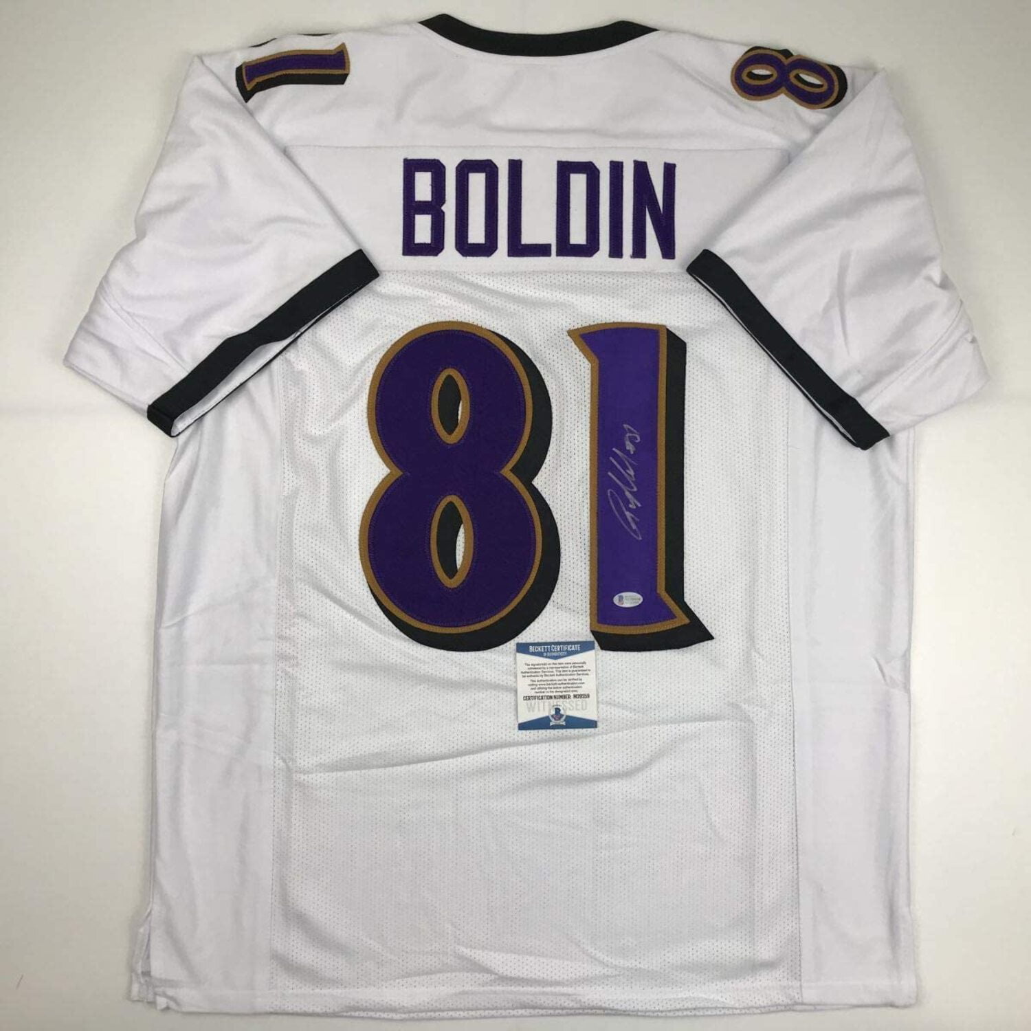 Autographed Signed Anquan Boldin Baltimore White Football Jersey Beckett BAS COA Walmart Business Supplies