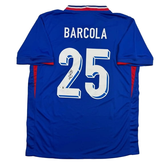 Autographed/Signed Bradley Barcola France French National Team Blue Soccer Jersey Beckett BAS COA