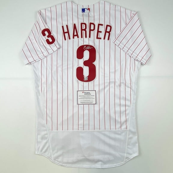 Autographed/Signed Bryce Harper Philadelphia Phillies Pinstripe Authentic Baseball Jersey Fanatics MLB COA
