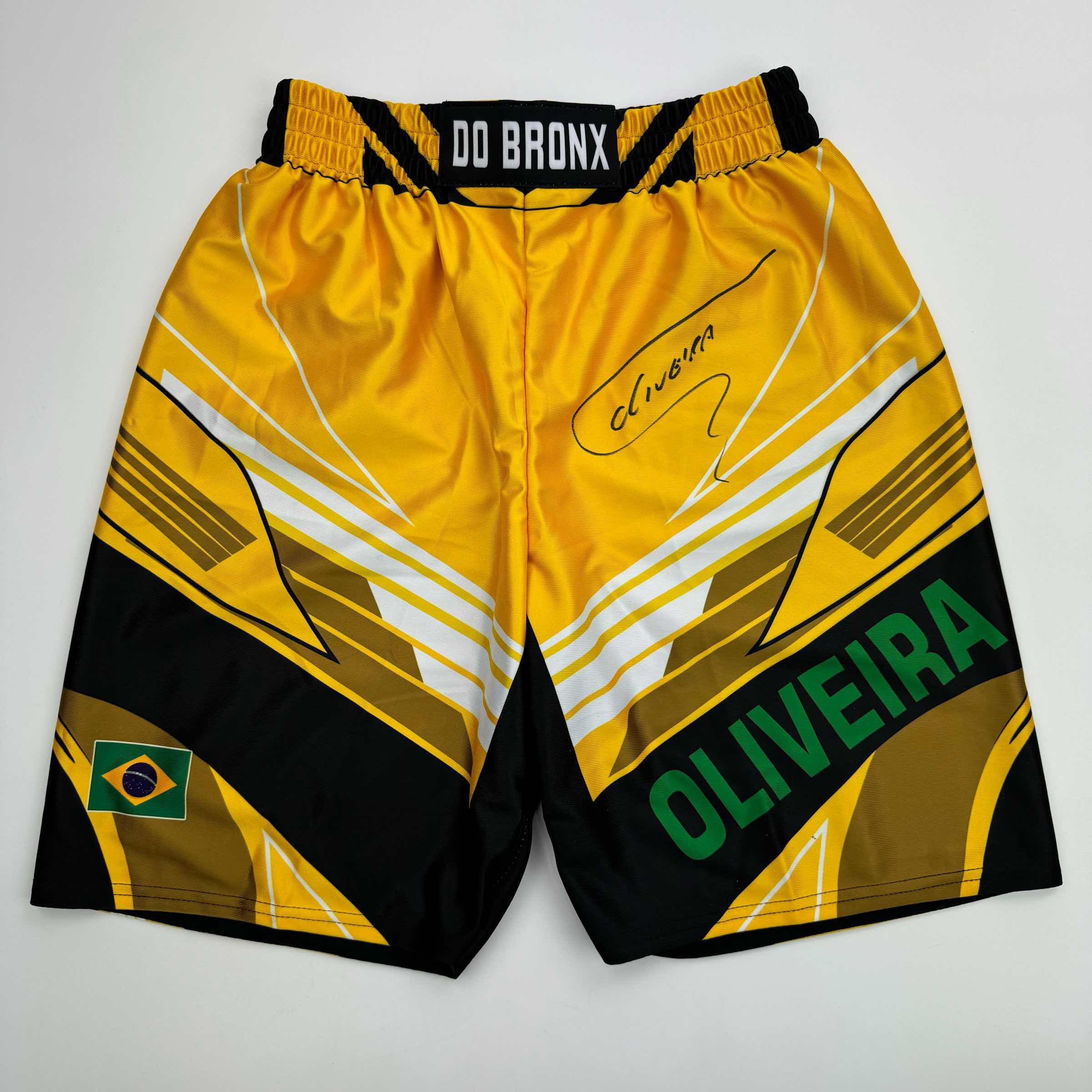UFC OLIVEIRA ショートパンツ イエロー/ブラック Autographed/Signed Charles Oliveira Yellow Brazil UFC MMA Trunks