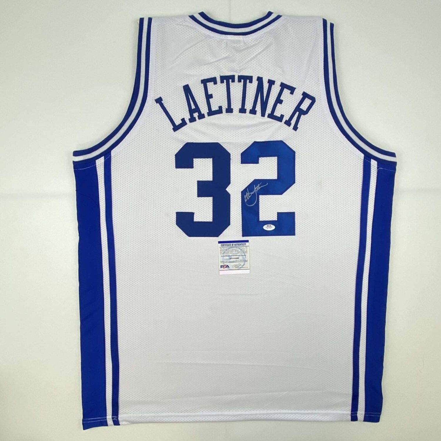 Autographed/Signed Christian Laettner Duke The Shot White College Basketball Jersey PSA/DNA COA