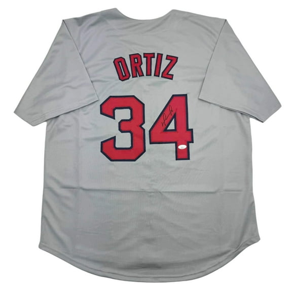 Autographed/Signed David Ortiz Boston Grey Baseball Jersey JSA COA