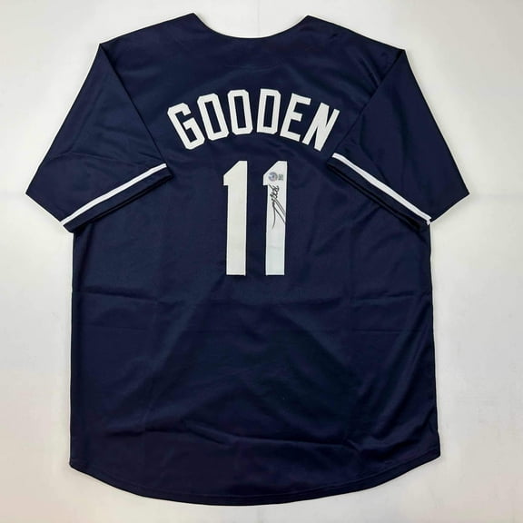 Autographed/Signed Dwight Doc Gooden New York Blue Baseball Jersey Beckett BAS COA