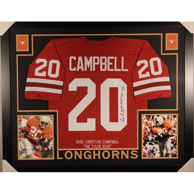 Autographed/Signed Earl Campbell HT 77 Framed 35x43 Texas Orange