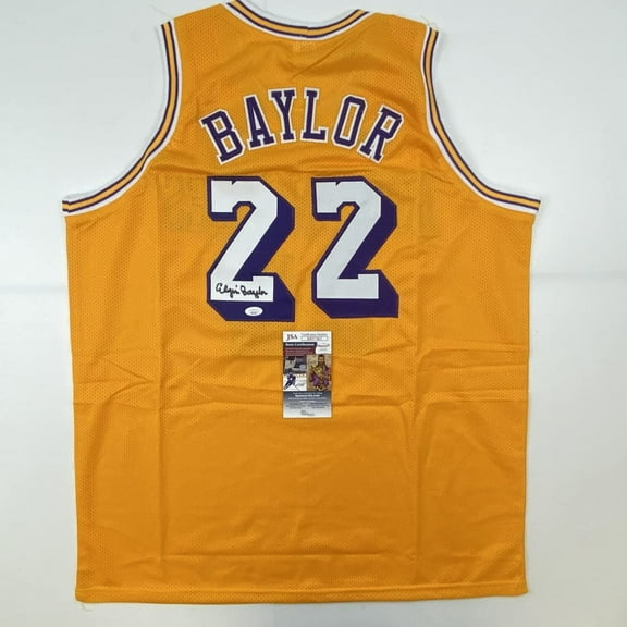 Autographed/Signed Elgin Baylor Los Angeles LA Yellow Basketball Jersey JSA COA