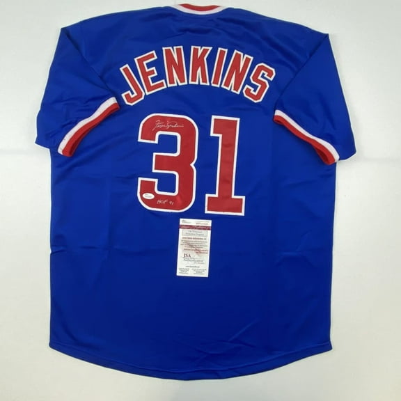 Autographed/Signed Ferguson Fergie Jenkins HOF 91 Chicago Blue Baseball Jersey JSA COA