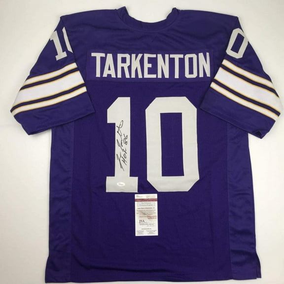 Autographed/Signed Fran Tarkenton HOF 86 Minnesota Purple Football Jersey JSA COA