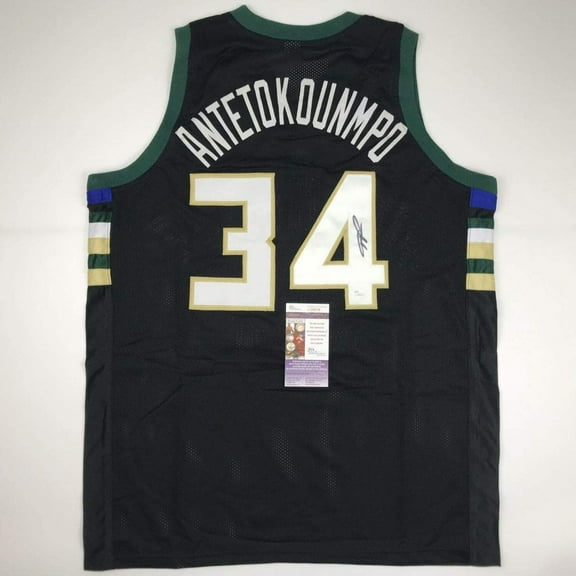 Autographed/Signed Giannis Antetokounmpo Milwaukee Black Custom Basketball Jersey JSA COA