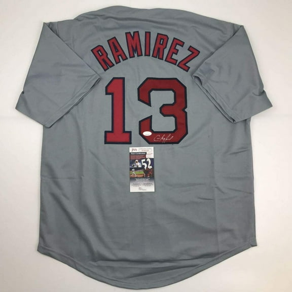 Autographed/Signed Hanley Ramirez Boston Grey Baseball Jersey JSA COA