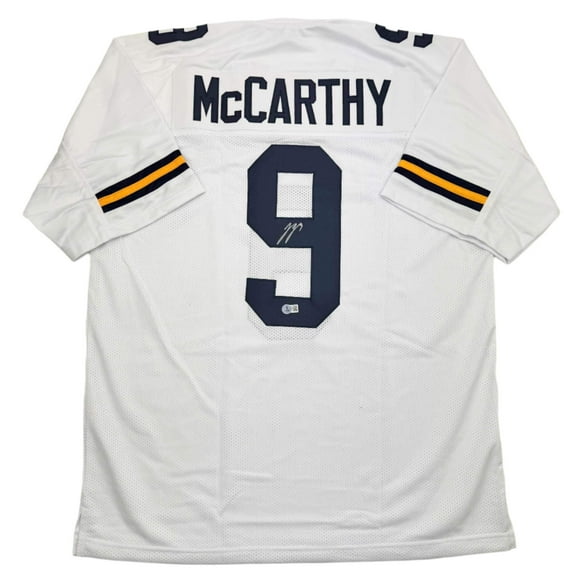 Autographed/Signed J.J. JJ McCarthy Michigan White College Football Jersey Beckett BAS COA