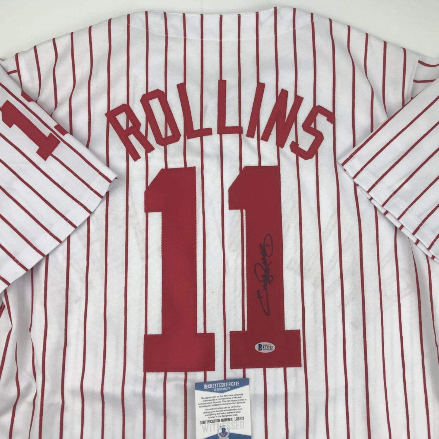 Autographed/Signed Jimmy Rollins Philadelphia Pinstripe Baseball Jersey