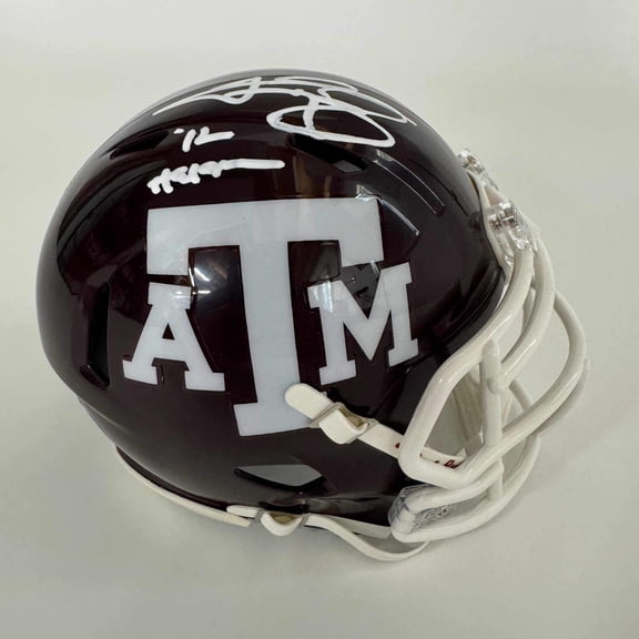 Autographed/Signed Johnny Manziel 12 Heisman Texas AM Aggies College Football Mini Helmet Beckett BAS COA