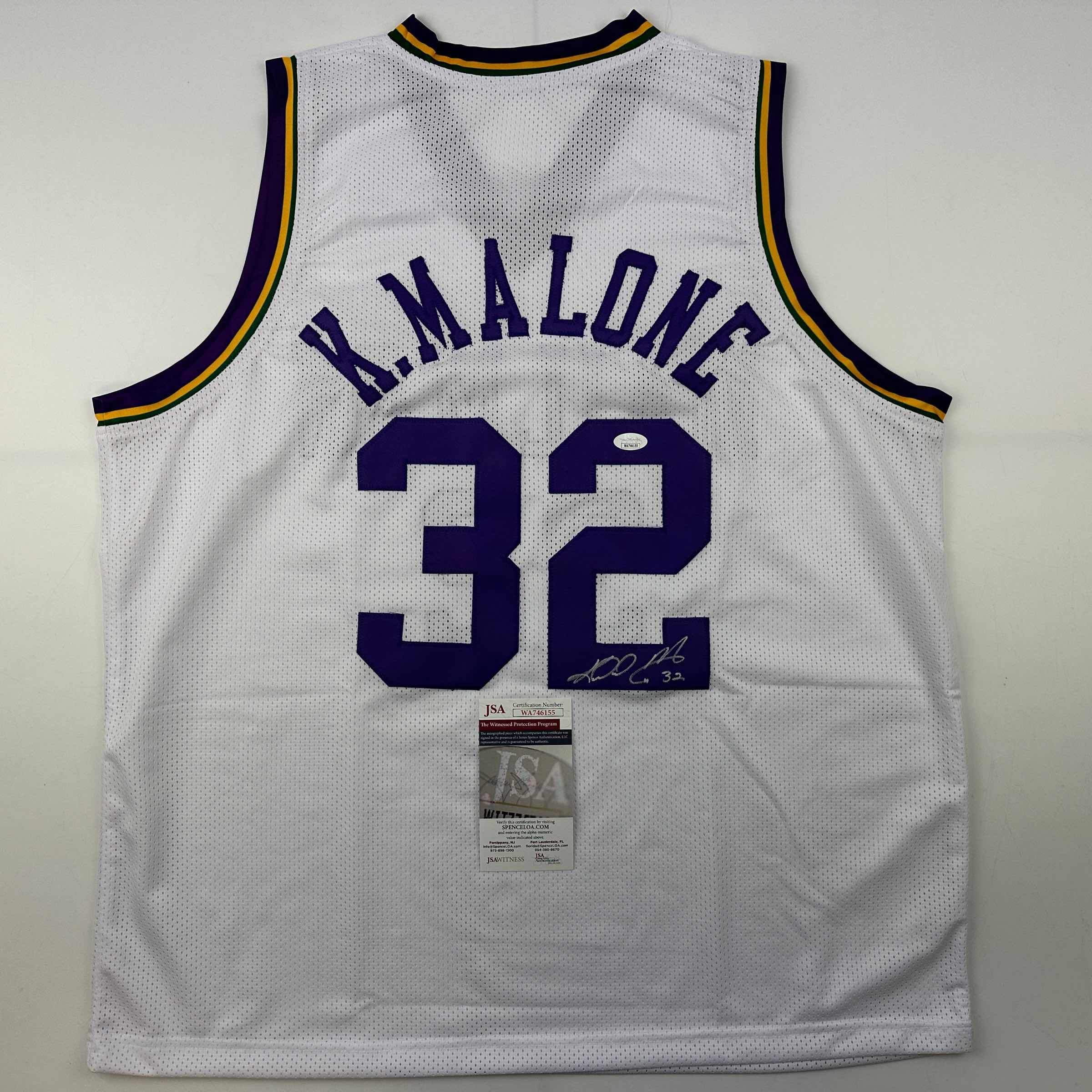 Autographed/Signed Karl Malone Utah White Retro Basketball Jersey