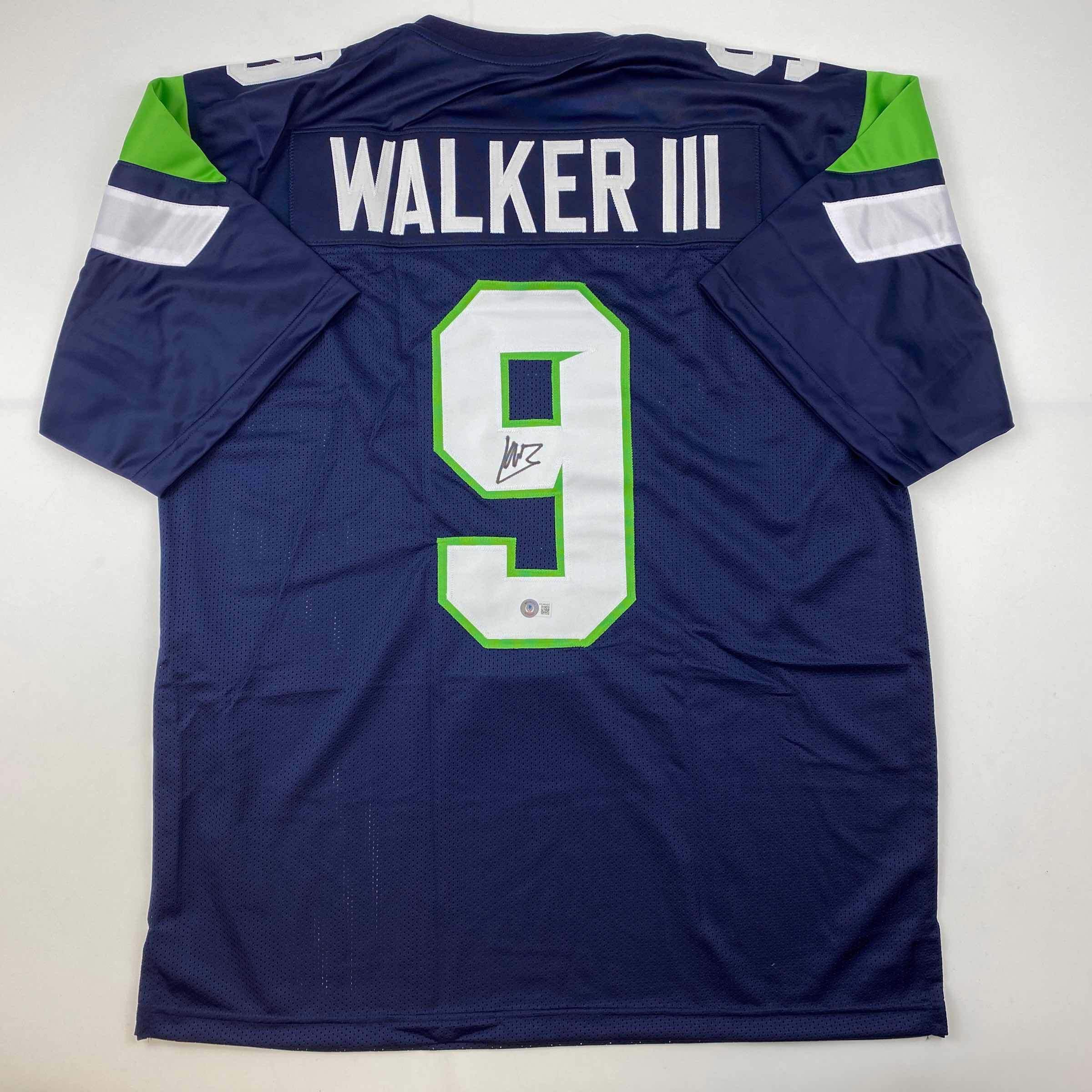 Autographed/Signed Walker Seattle Blue Football Jersey Beckett