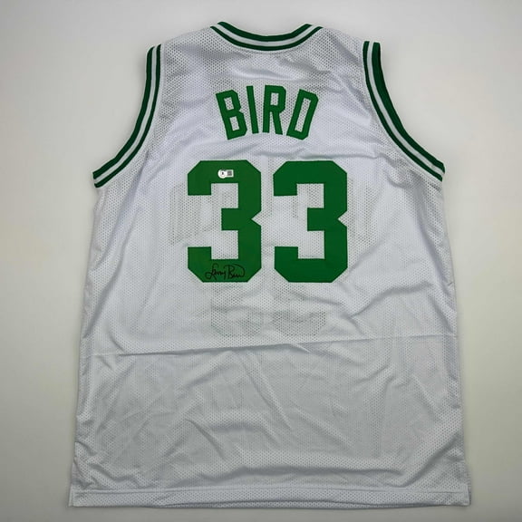 Autographed/Signed Larry Bird Boston White Basketball Jersey Beckett BAS COA
