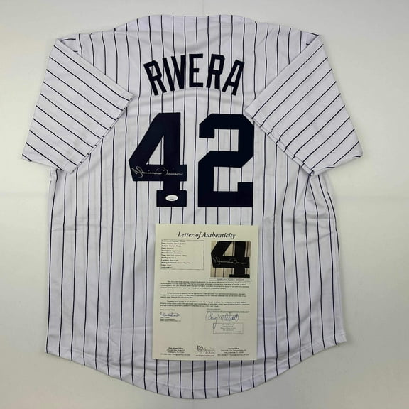 Autographed/Signed Mariano Rivera New York Pinstripe Baseball Jersey JSA COA/LOA