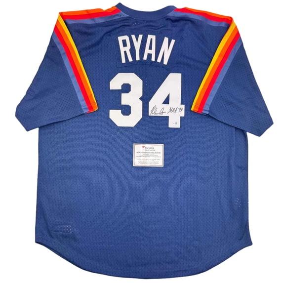 Autographed/Signed Nolan Ryan "HOF 99" Houston Astros Authentic Mitchell Ness Blue Baseball Jersey Fanatics COA