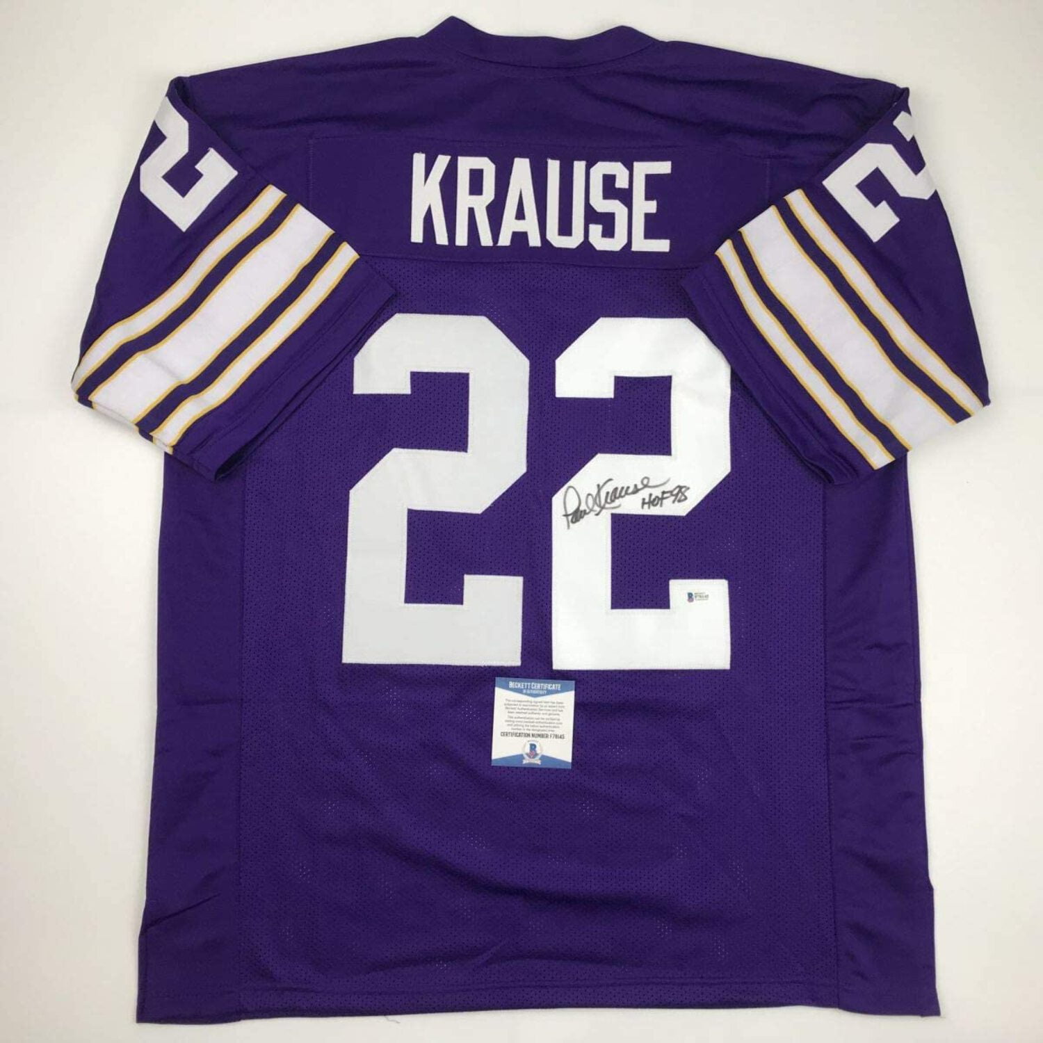 Autographed Signed Paul Krause HOF 98 Minnesota Purple Football Jersey Beckett BAS COA Walmart Business Supplies