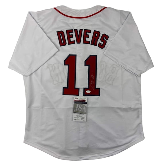 Autographed/Signed Rafael Devers Boston White Baseball Jersey JSA COA