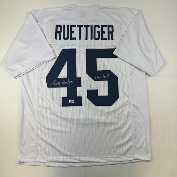 Autographed/Signed Rudy Ruettiger Notre Dame White College Football Jersey JSA COA