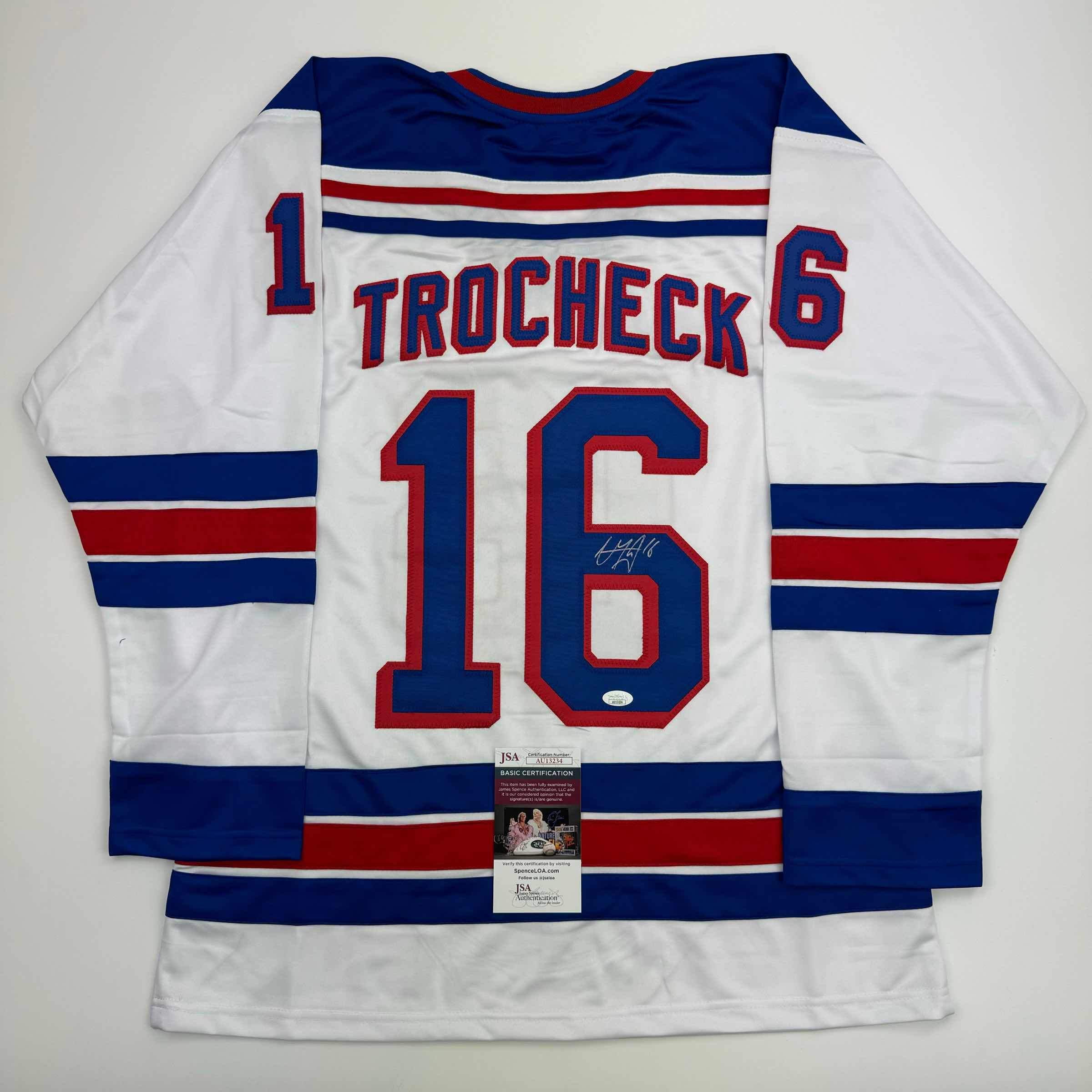 Autographed/Signed Vincent Trocheck New York White Hockey Jersey