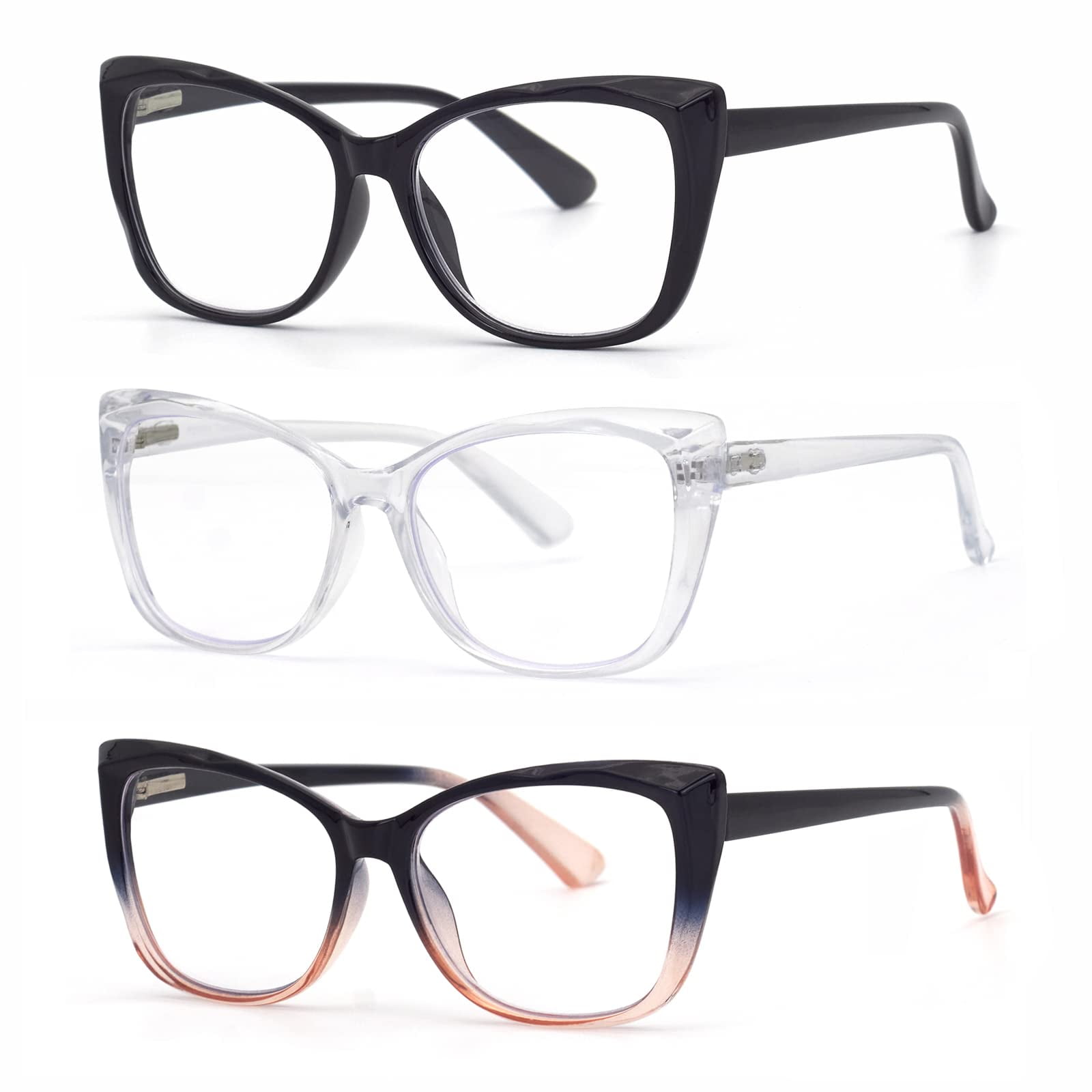 Autojouls 3 Pack Reading Glasses for Womeni Oprah Style Frame Spring Hinge Clear Lens Readers Glasses Black BlackPink Transparent 1.25 x Walmart