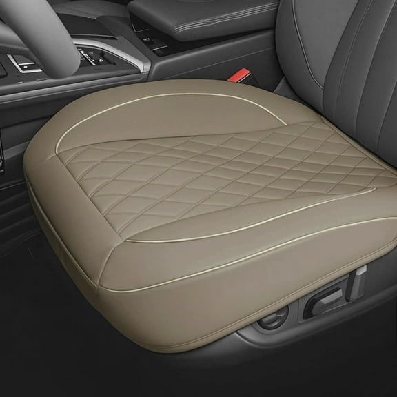 Autoking Cover Leather Front Car Seat Cover, Anti-Slip and Full Wrap Driver Car Seat Protectors with Storage Pocket, Luxury Bottom Auto Seat Cushion (Beige)