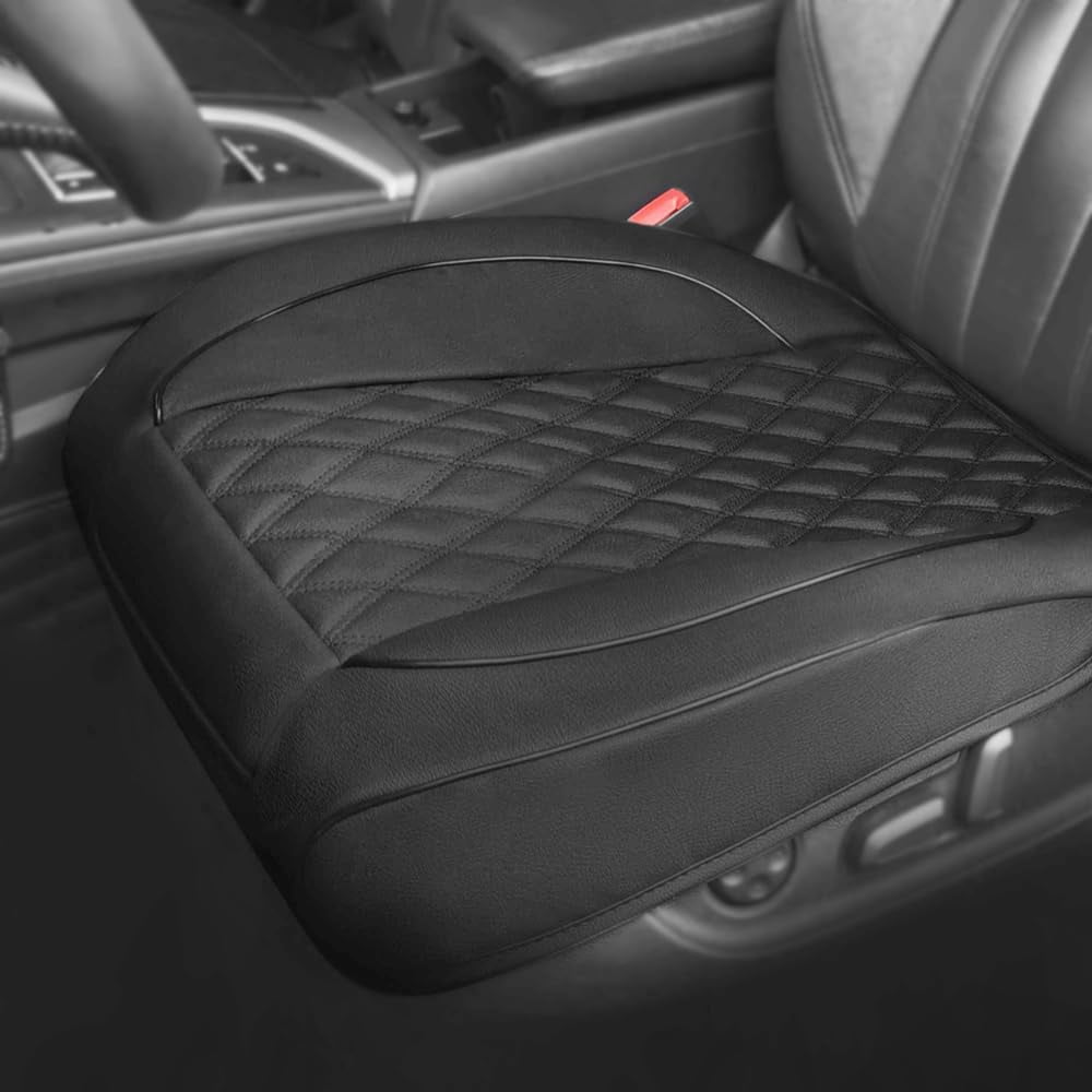 Autoking Cover Leather Front Car Seat Cover, Anti-Slip and Full Wrap Driver Car Seat Protectors with Storage Pocket, Luxury Bottom Auto Seat Cushion (Black)