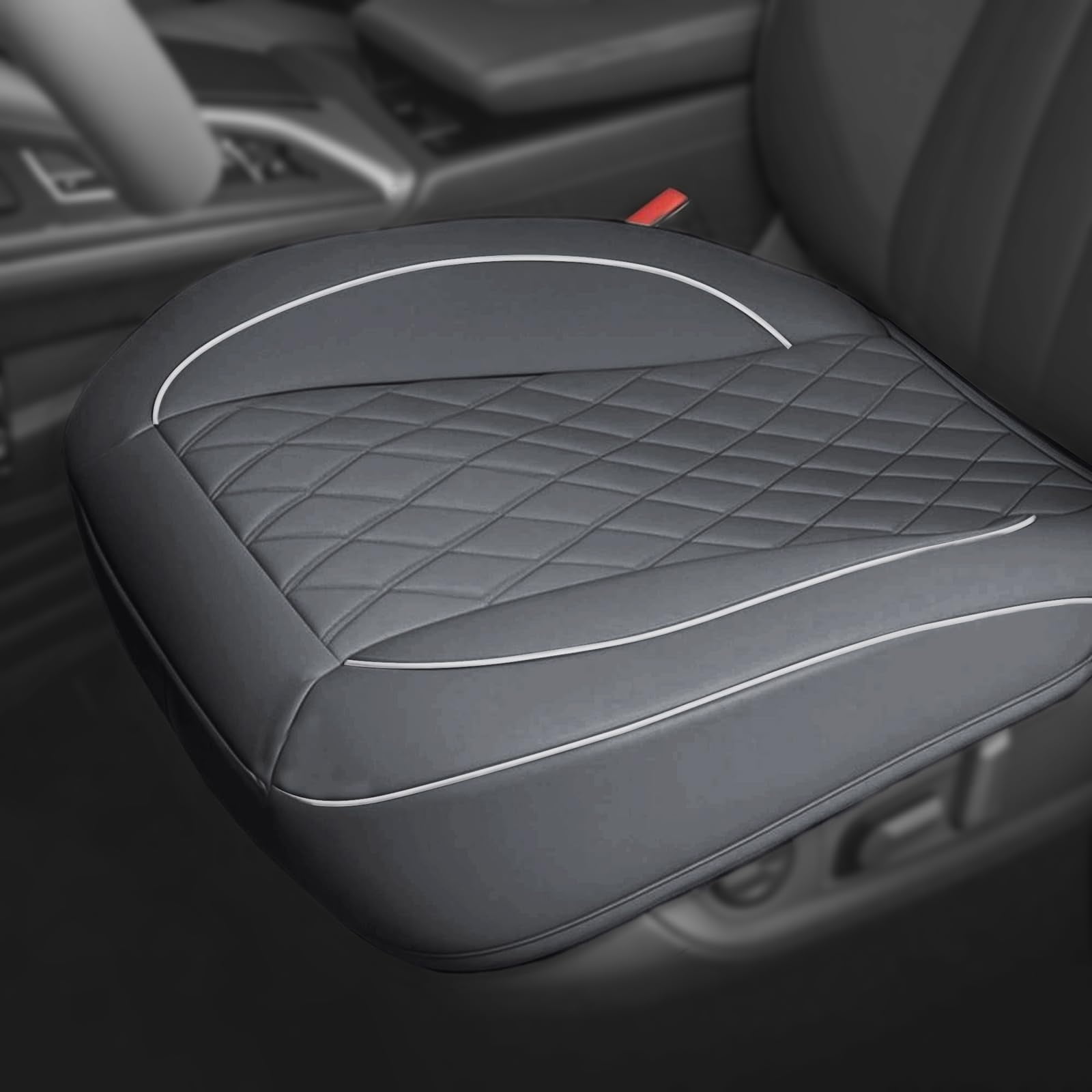 Autoking Cover Leather Front Car Seat Cover, Anti-Slip and Full Wrap Driver Car Seat Protectors with Storage Pocket, Luxury Bottom Auto Seat Cushion (Gray)