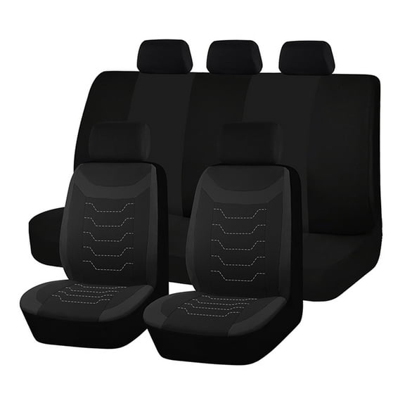 Autoking Cover Stripe Polyester 9pcs Racing Car Seat Covers Set Universal Seat Protector Accessories Interior Fit for Most Car Black