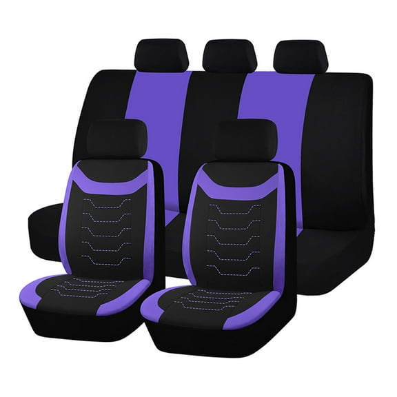 Autoking Cover Stripe Polyester 9pcs Racing Car Seat Covers Set Universal Seat Protector Accessories Interior Fit for Most Car Purple