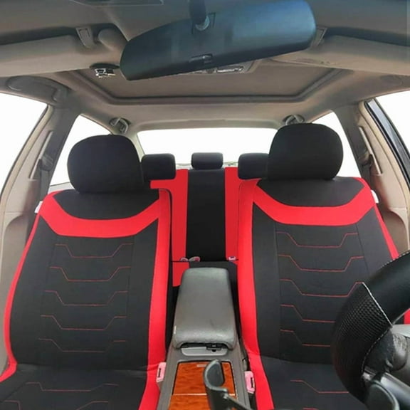 Autoking Cover Stripe Polyester 9pcs Racing Car Seat Covers Set Universal Seat Protector Accessories Interior Fit for Most Car Red