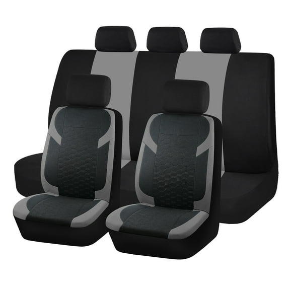 Autoking Cover Universal Car Seat Covers Set Lattice Polyester 4pcs/9pcs Racing Seat Protector Accessories Interior Gray-Set