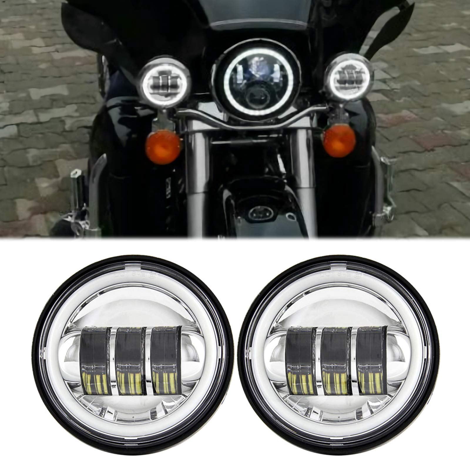 4.5 Inch LED Motorcycle Fog Lights With Angel Eyes - 2 Pack Black Driving Lamps