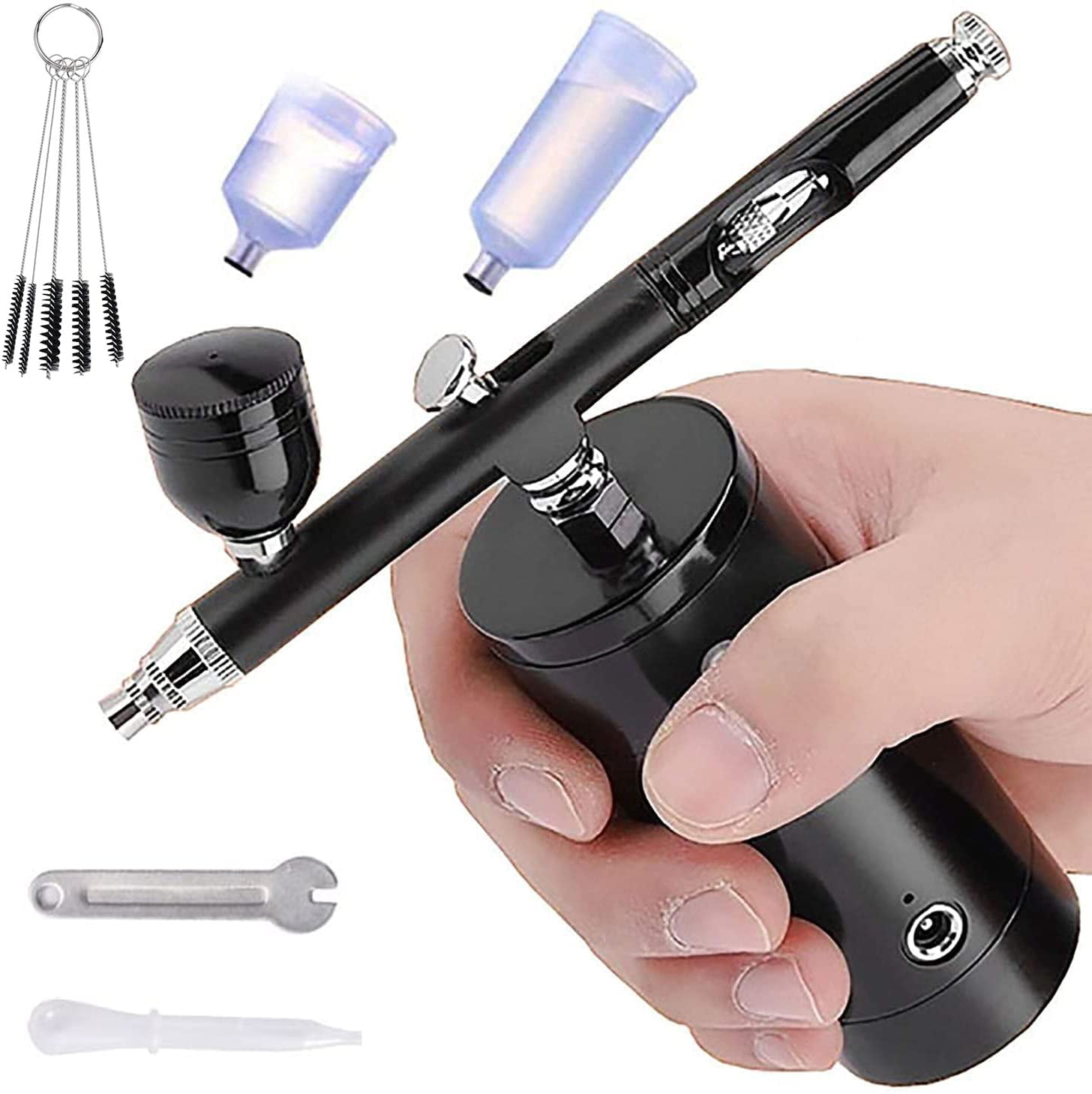 Autolock Cordless Airbrush, Mini Air Compressor Spray Gun Airbrush Kit with  Cleaning Tools for Paint, Cake, Barber, Art, Tattoo and Nail Design (Black)  