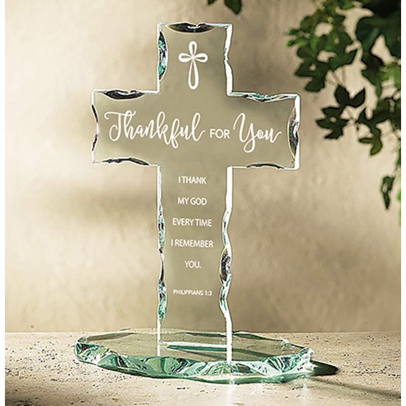 Autom Glass Thankful for You Standing Cross, 7 1/8 Inch