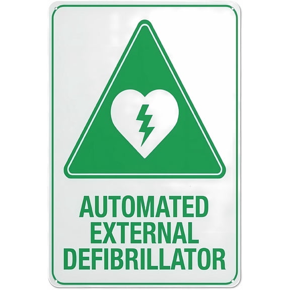 Automated External Defibrillator Triangle Reflective Aluminum Sign 12 x 8 Inches - with Symbol, Weatherproof Signage for Indoor Outdoor Office, Public Building, AED Location