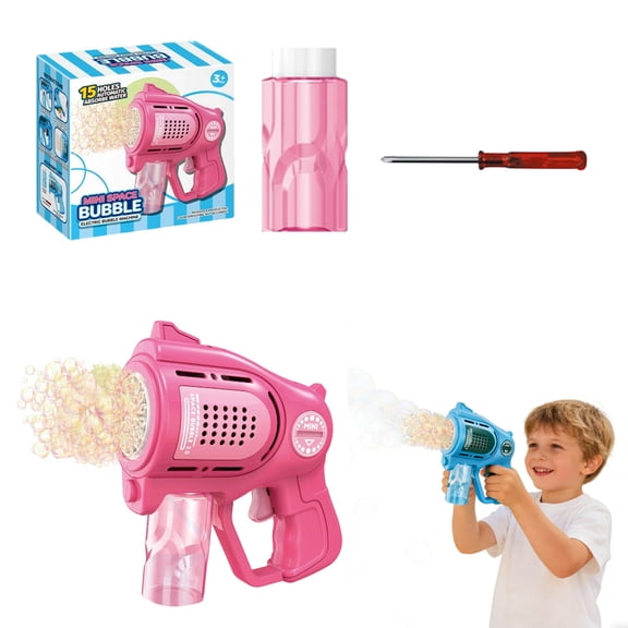 Automatic 15-Holes Bubble Blower Machine, Bubble Solution Included, Suitable for Summer Outings, Wedding Decor & Easter Party Favors