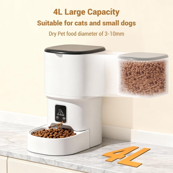 Automatic 4L Cat & Dog Feeder – 6 Meals Programmable, Portion Control, Dual Power, Sealed Fresh Storage, Removable Stainless Steel Bowl, Large Capacity